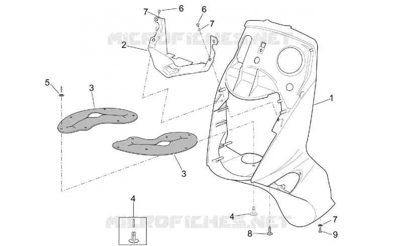 Carrosserie av. - Tablier avant Aprilia APRILIA-SCOOTER 300 LEONARDO 2003  Leonardo (engine Minarelli)