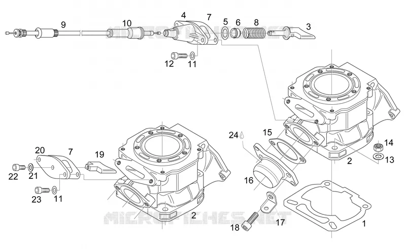 Cylindre - soup échapp. Aprilia APRILIA-MOTORCYCLES 125 RS 1997  RS 125 (engine 122cc)