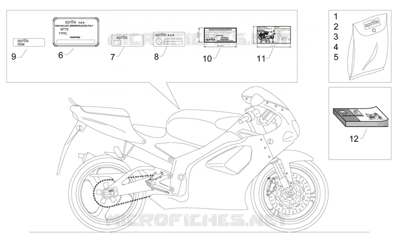 Plaquettes et decalcomanies Aprilia APRILIA-MOTORCYCLES 125 RS 1998  RS 125 (engine 122cc)