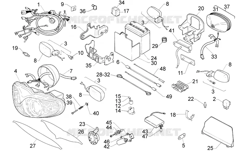 Circuit electrique Aprilia APRILIA-MOTORCYCLES 125 RS 1998  RS 125 (engine 123cc)