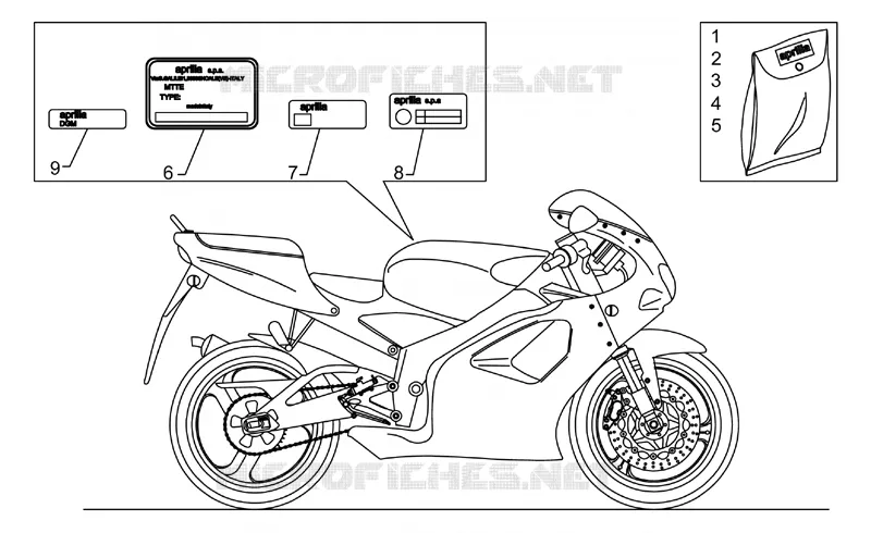 Plaquettes et decalcomanies Aprilia APRILIA-MOTORCYCLES 125 RS 1998  RS 125 (engine 123cc)