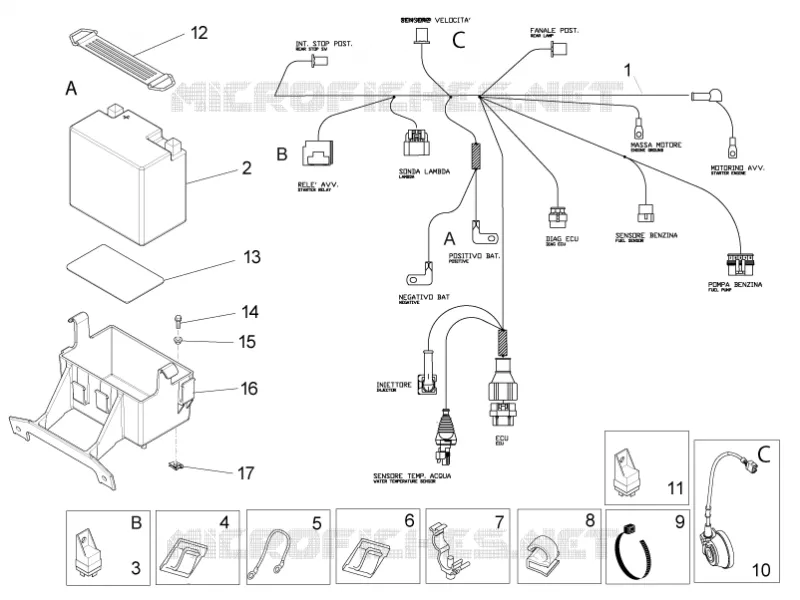 Circuit electrique arrière Aprilia APRILIA-MOTORCYCLES 125 RS4 2012  RS4 125 4T