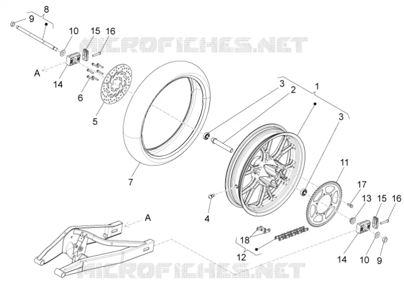 Roue arrière Aprilia APRILIA-MOTORCYCLES 125 RS4 2012  RS4 125 4T