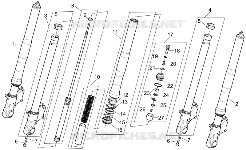 Fourche Marzocchi - Tiges, fourreaux Aprilia APRILIA-MOTORCYCLES 1000 RST-FUTURA 2002  RST 1000 Futura