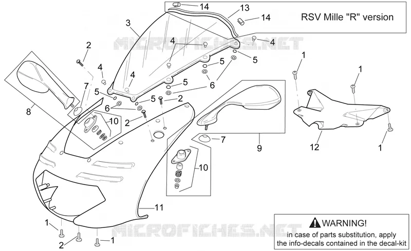 Carrosserie av. - Coupole Aprilia APRILIA-MOTORCYCLES 1000 RSV 2000  RSV 1000