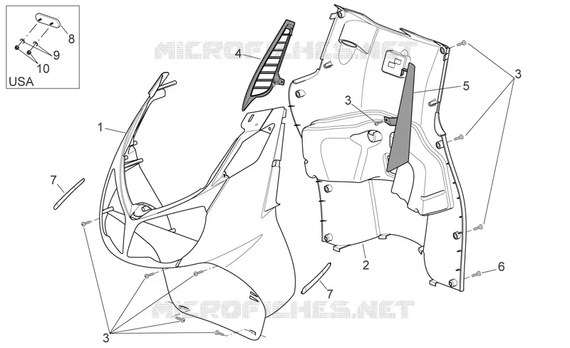 Carrosserie av. - Tablier interne Aprilia APRILIA-SCOOTER 200 SPORT-CITY 2008  Sport City E3