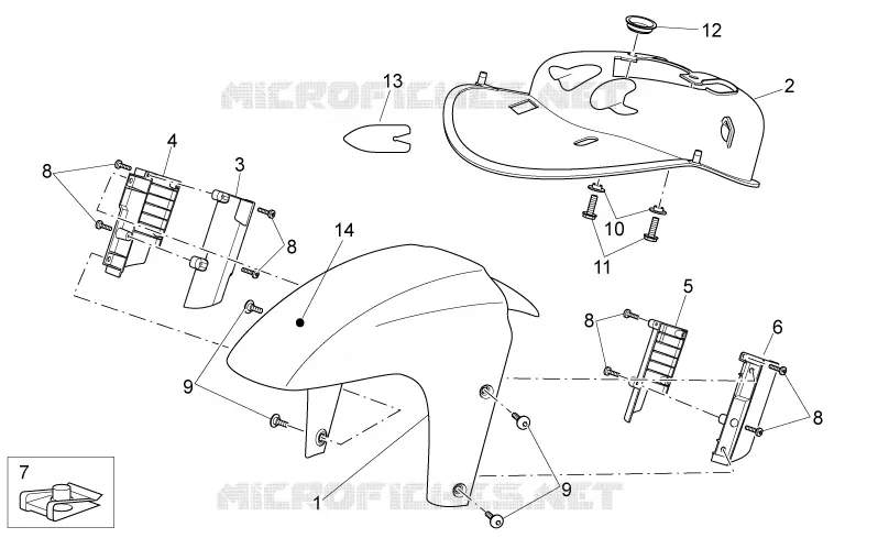 Carrosserie av. - Garde-boue AV Aprilia APRILIA-SCOOTER 200 SPORT-CITY 2009  Sport City Cube carb E3