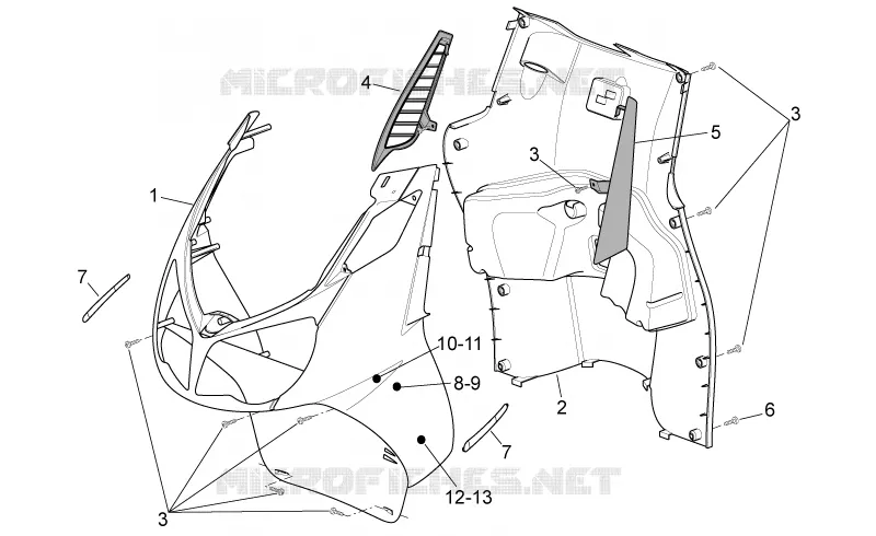 Carrosserie av. - Tablier interne Aprilia APRILIA-SCOOTER 125 SPORT-CITY 2009  Sport City Cube carb E3