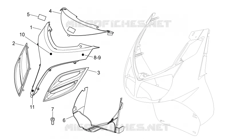 Carrosserie av.  - Frontal Aprilia APRILIA-SCOOTER 250 SPORT-CITY 2010  Sport City Cube IE E3