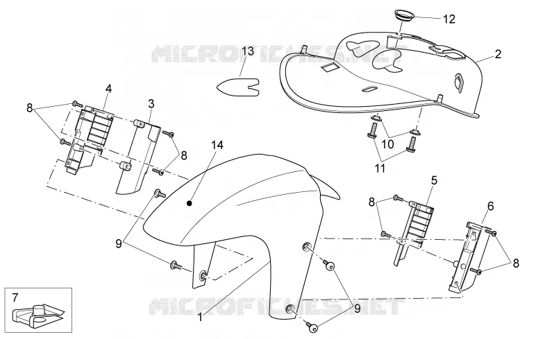 Carrosserie av. - Garde-boue AV Aprilia APRILIA-SCOOTER 250 SPORT-CITY 2008  Sport City Cube IE E3