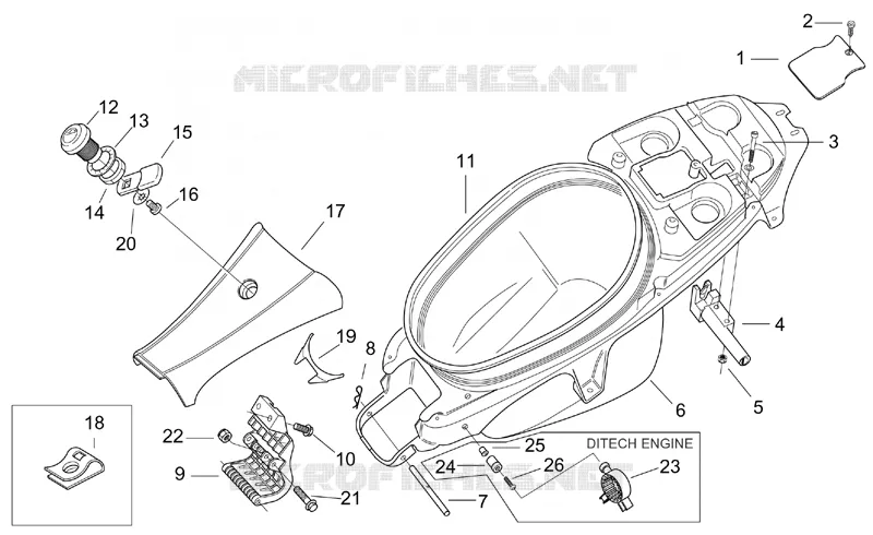 Carrosserie posterieure II Aprilia APRILIA-SCOOTER 50 SR 2003  SR H2O (Ditech+Carb.)