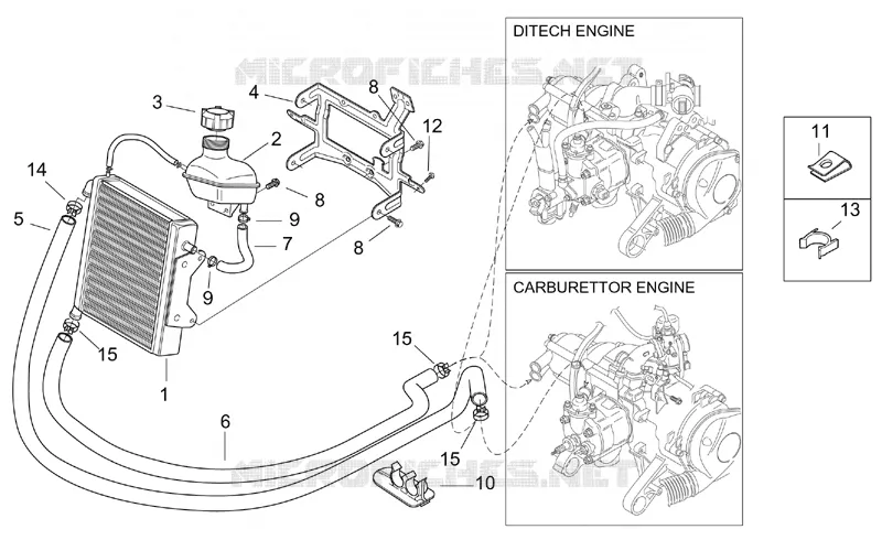 Installation refroidissement Aprilia APRILIA-SCOOTER 50 SR 2002  SR H2O (Ditech+Carb.)