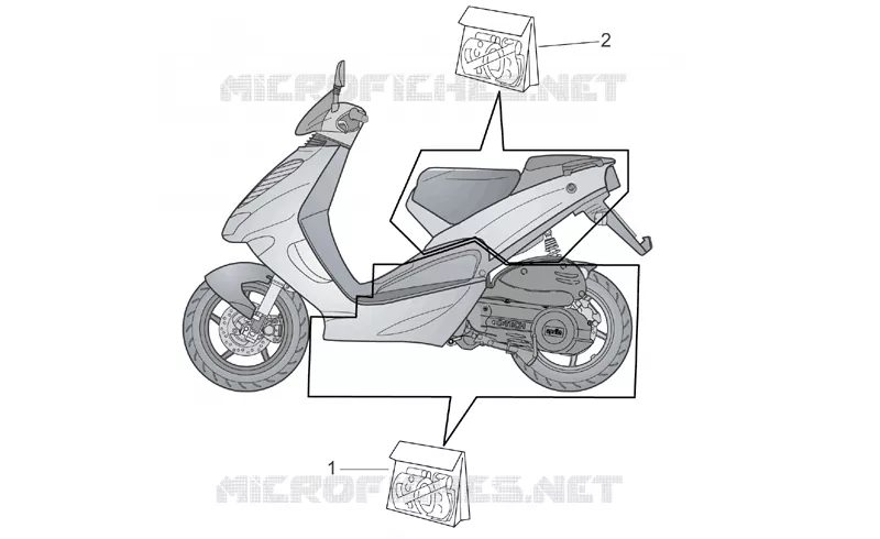 Carrosserie centrale et arriére décalco Aprilia APRILIA-SCOOTER 50 SR 2012  SR H2O (IE+Carb.)