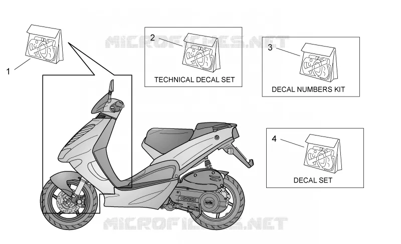 Décalco carrosserie av. et techniques Aprilia APRILIA-SCOOTER 50 SR 2008  SR H2O (IE+Carb.)