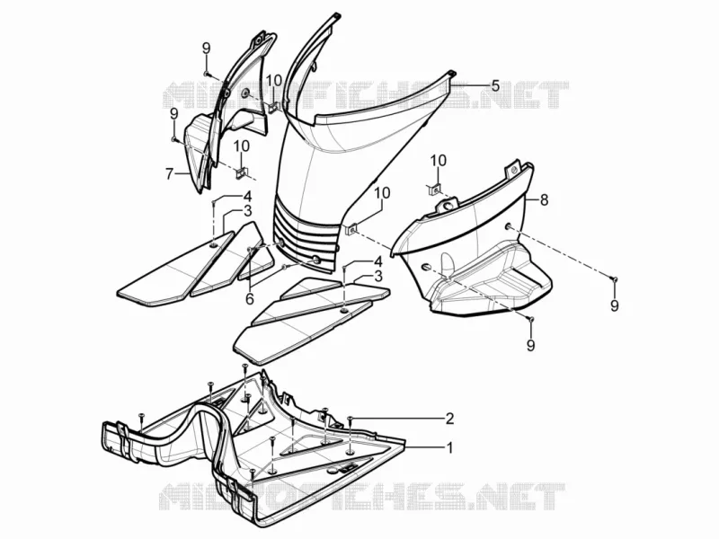 Protection centrale - Repose-pieds Aprilia APRILIA-SCOOTER 50 SR 2012  SR Motard 2T E3