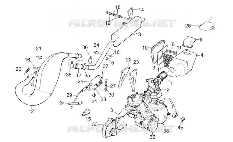 Groupe echappement - Moteur Aprilia APRILIA-MOTORCYCLES 125 RX 1996  RX (engine 122cc)