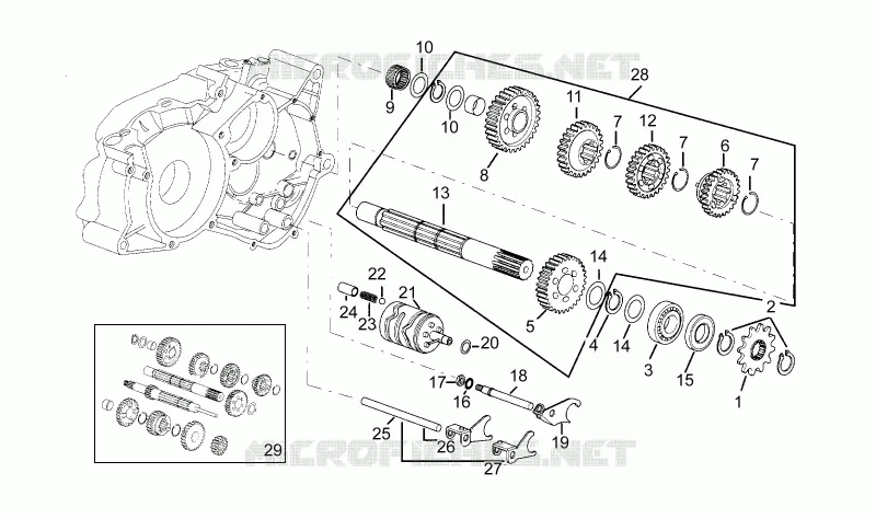 Arbre secondaire boite 5 vitesses Aprilia APRILIA-MOTORCYCLES 50 RX 1994  RX 3 - 5 MARCE